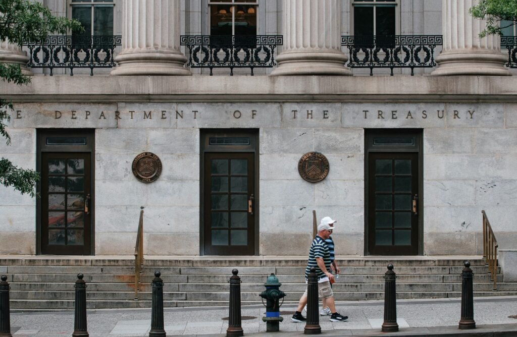 U.S. Treasury building during US Treasury AI cybersecurity initiative announcement in February 2026
